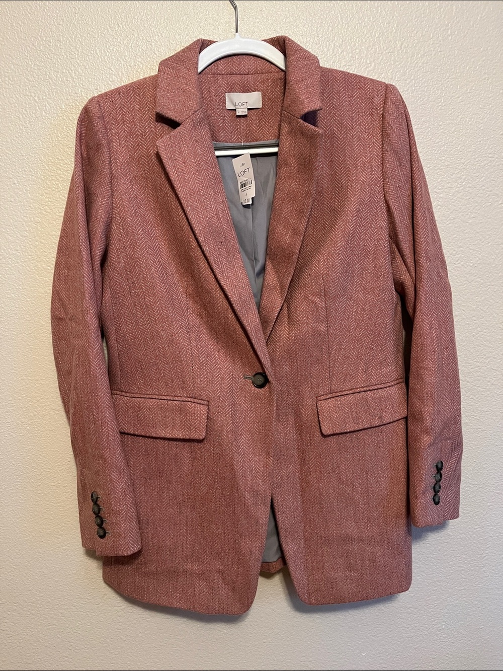 LOFT Women's Blazer Jacket in Dusty Rose Herringbone